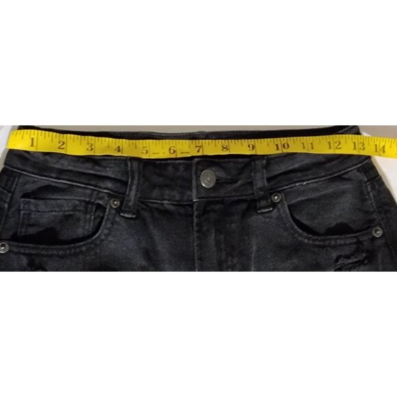 American Eagle Black Distressed Skinny Jeans Womens Size 2 Regular Comfort Stret - Picture 5 of 7